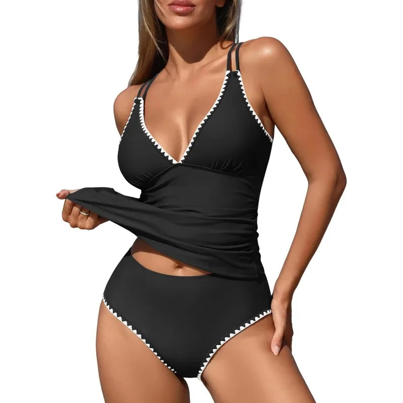 Tummy Control V Neck Tankini Swimsuit