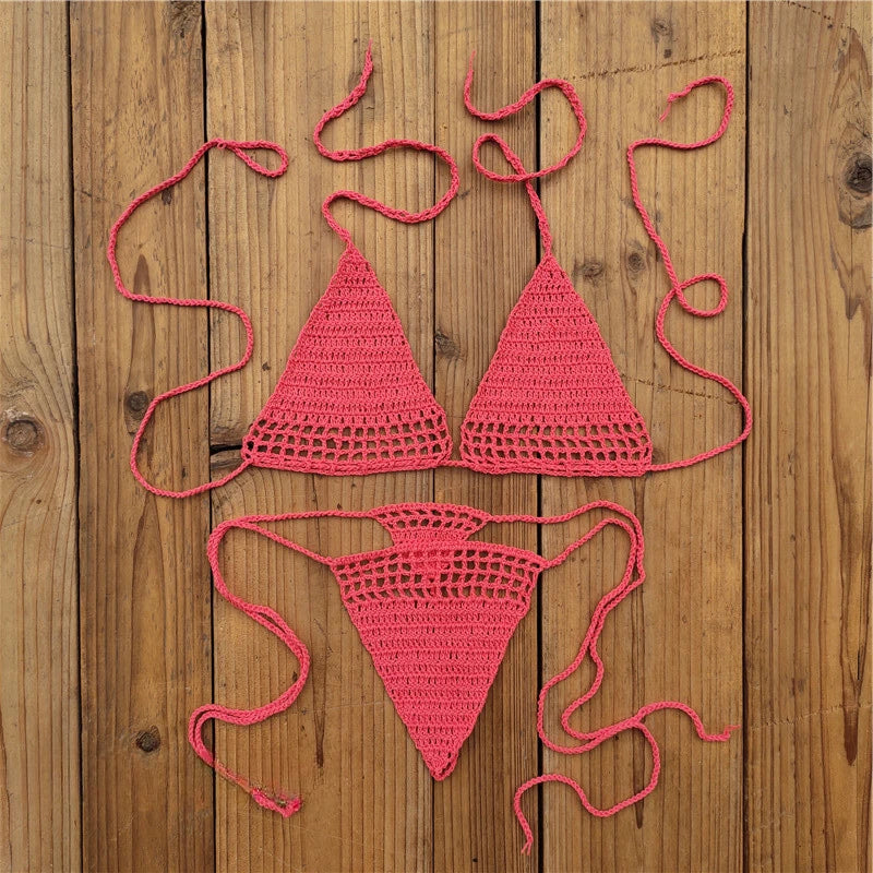 Knit Halter Triangle Bikini Set