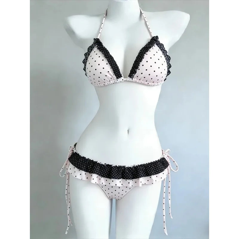Polka Dot Ruffle Skirt Bikini Set