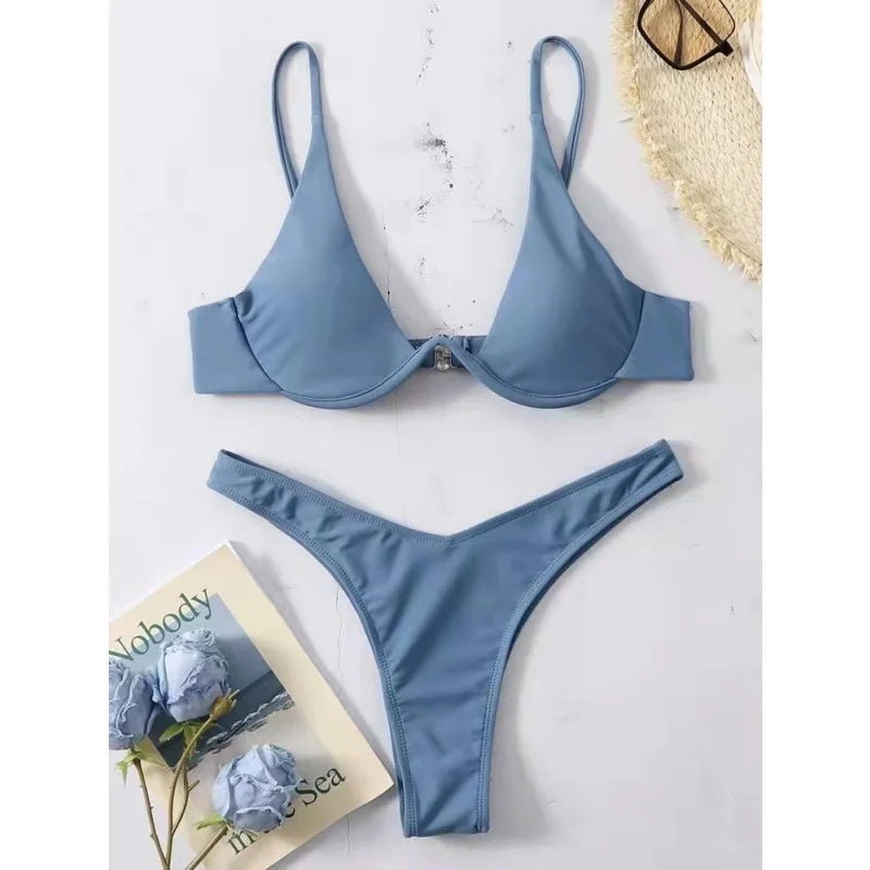 Split Bikini Push Up Swimsuit Women Sexy Triangle High Cut Thong Bikini Set Summer 2025 New Beach Vacation Bathing Suit 2 Piece - AliExpress 200000345