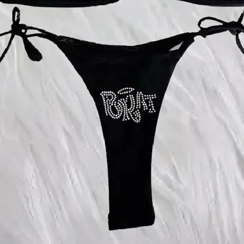 "BRAT" Diamond Lace-Up Triangle Bikini Set