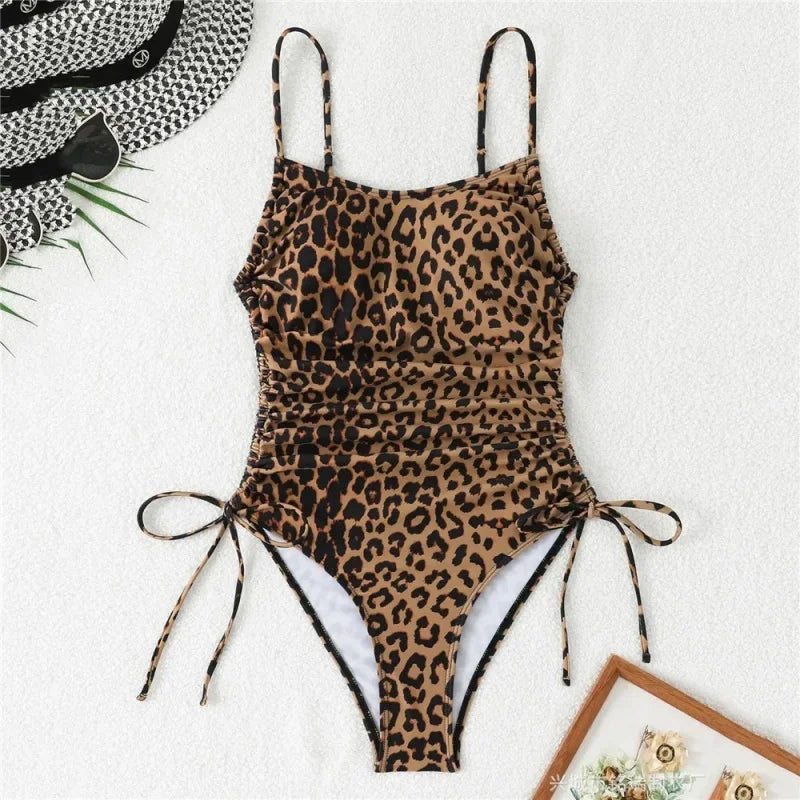 Leopard Pleated One-Piece Swimsuit
