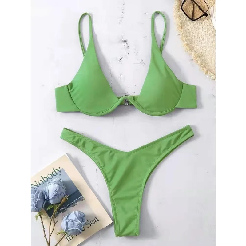 Split Bikini Push Up Swimsuit Women Sexy Triangle High Cut Thong Bikini Set Summer 2025 New Beach Vacation Bathing Suit 2 Piece - AliExpress 200000345