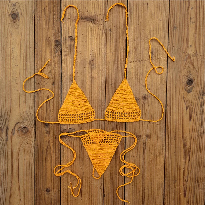 Knit Halter Triangle Bikini Set