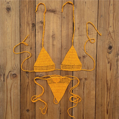 Knit Halter Triangle Bikini Set