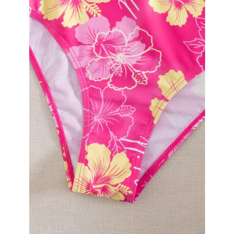 Beaded Halter High-Waist Tankini Set