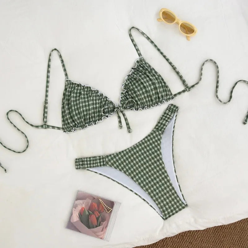 Plaid Print Two Piece Bikini Set