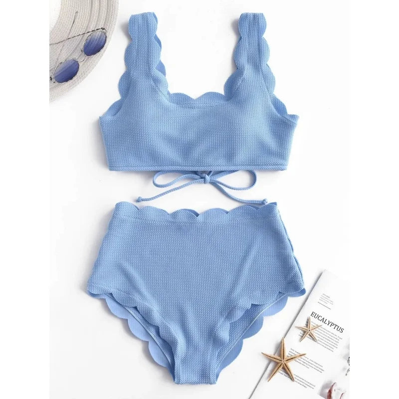 Floral-Edge High-Waist Bikini Set