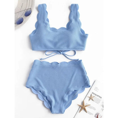 Floral-Edge High-Waist Bikini Set