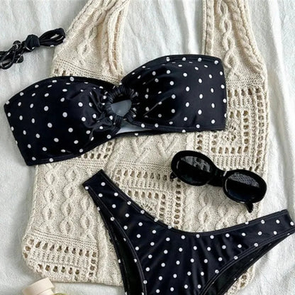 Vintage Polka Dot Bandeau Bikini Set