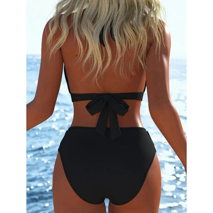 Black Halter High Waist Bikini Set