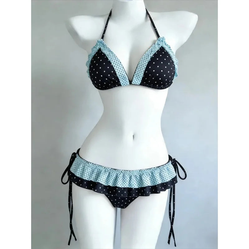 Polka Dot Ruffle Skirt Bikini Set