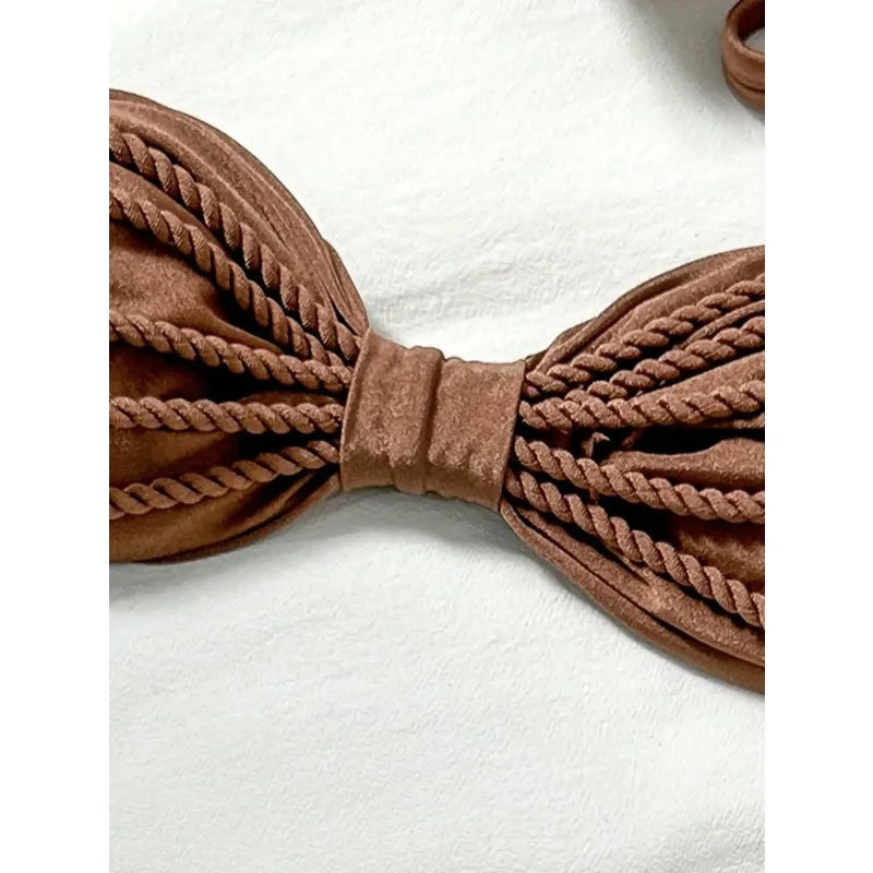 Coffee Braided Bandeau Bikini Set