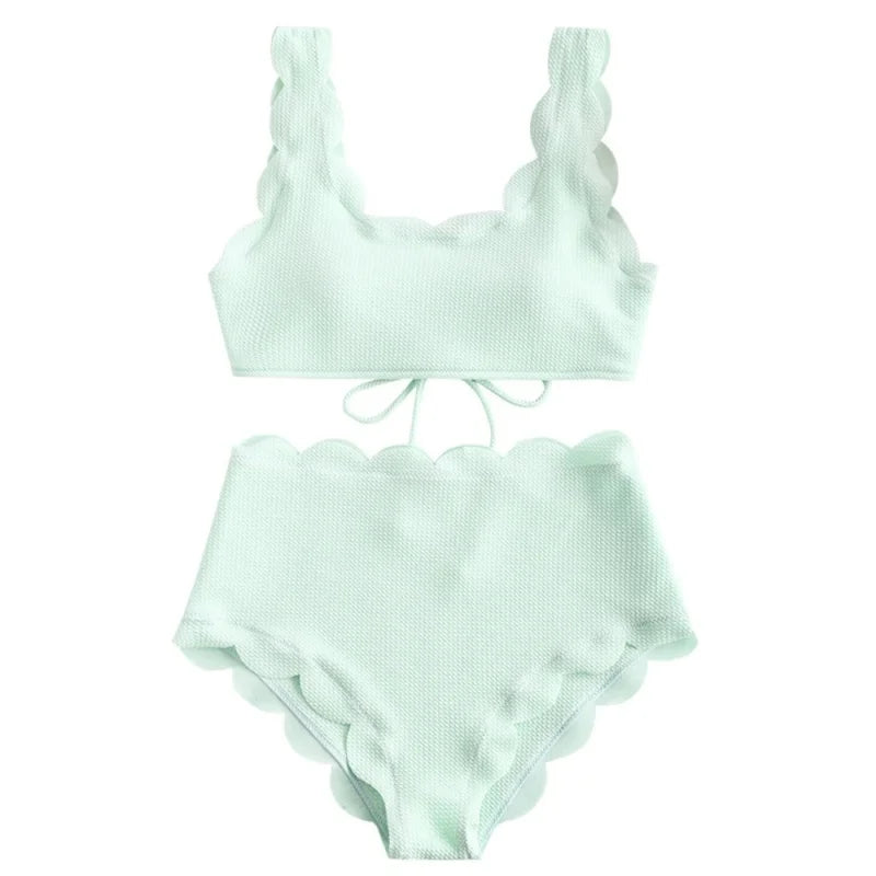 Floral-Edge High-Waist Bikini Set