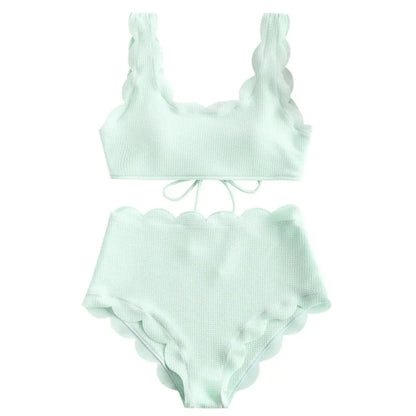 Floral-Edge High-Waist Bikini Set