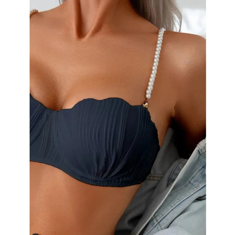 Pearl Strapped Ruched Bikini Set