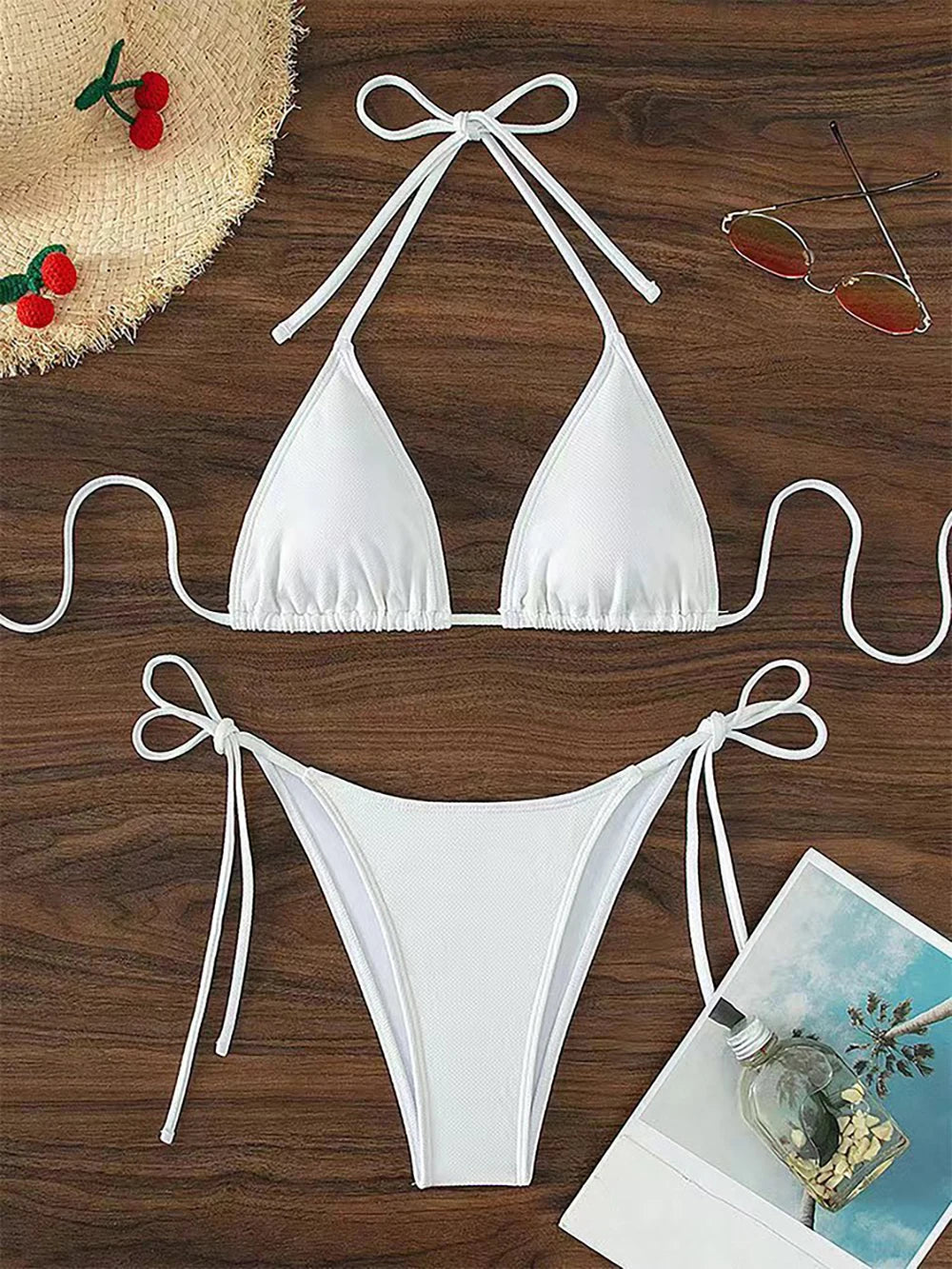 Solid Lace-Up High-Cut Thong Bikini