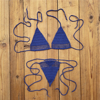 Knit Halter Triangle Bikini Set
