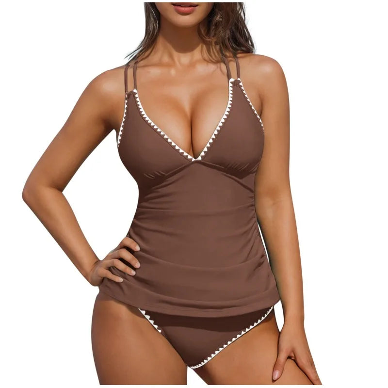 Tummy Control V Neck Tankini Swimsuit