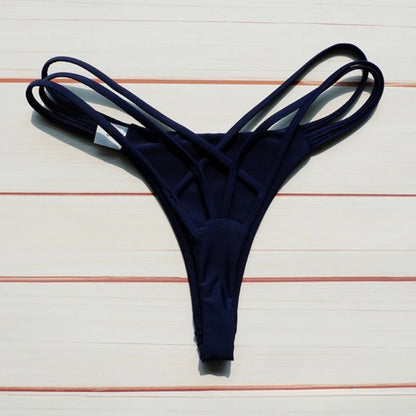 Solid Hollow-Out Thong Bikini Bottoms