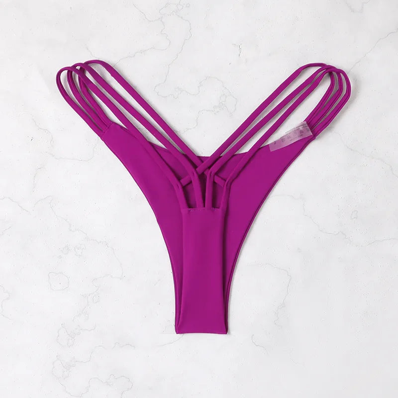 Solid Hollow-Out Thong Bikini Bottoms