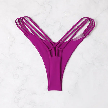 Solid Hollow-Out Thong Bikini Bottoms
