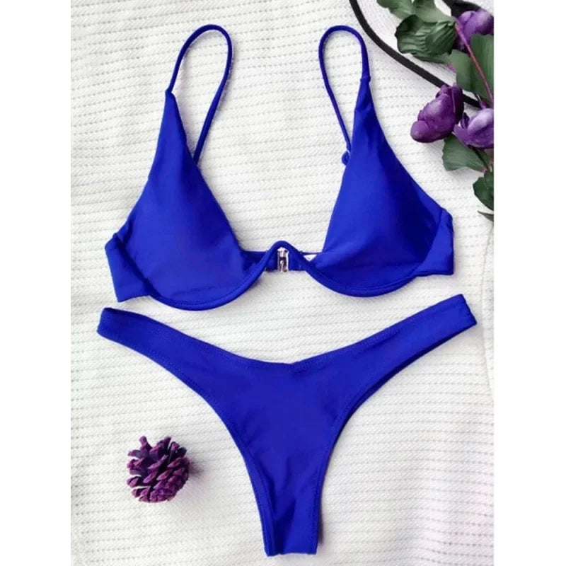 Split Bikini Push Up Swimsuit Women Sexy Triangle High Cut Thong Bikini Set Summer 2025 New Beach Vacation Bathing Suit 2 Piece - AliExpress 200000345