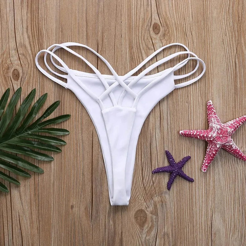 Solid Hollow-Out Thong Bikini Bottoms