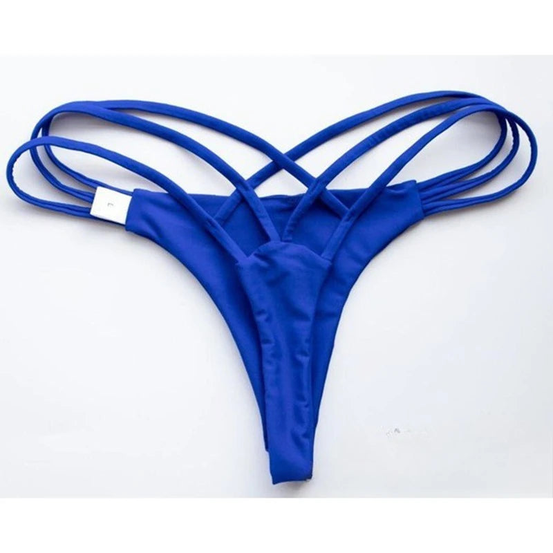 Solid Hollow-Out Thong Bikini Bottoms