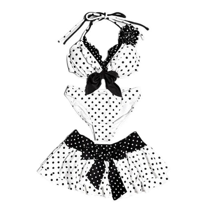 Harajuku Style Polka Dot Bowknot 3 Piece Swimsuit Women's Bikini Set Summer Casual Y2K Fashion Sexy Bathing Suit Skirt Cover Up