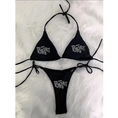 "BRAT" Diamond Lace-Up Triangle Bikini Set