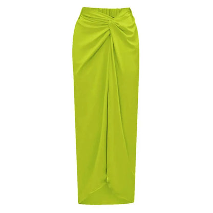 Fashion Solid Beach Dress Women's Casual Elastic High Waist Slit Long Skirt Summer 2025 New Beachwear Spice Girl Bikini Cover Up