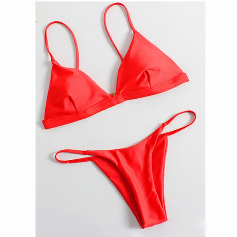 Solid Triangle Micro Bikini Set