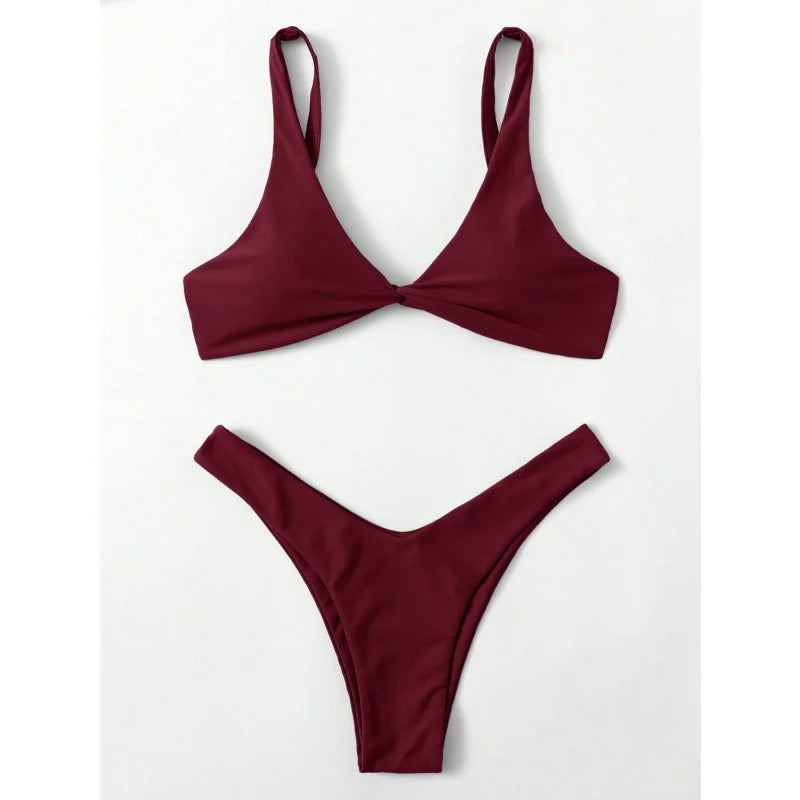Sexy Micro Bikini Bathing Suit Women Solid Color Split Bondage Bikini Push Up Summer 2025 New Swimsuit 2 Piece Beachwear Biquini
