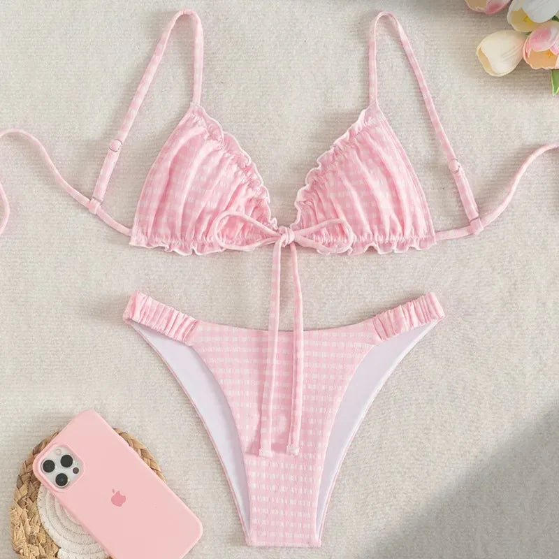 Plaid Print Two Piece Bikini Set