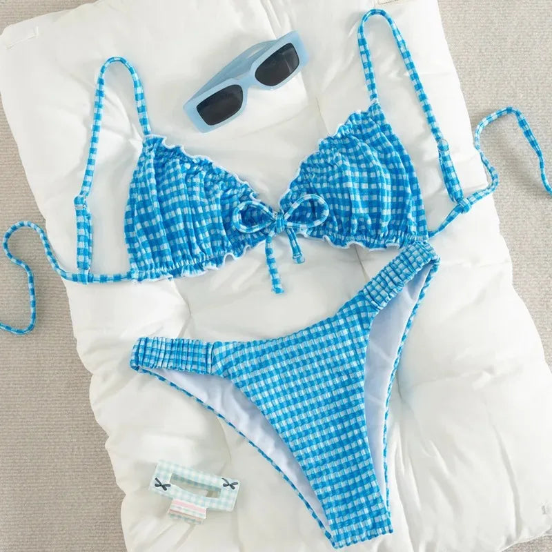 Plaid Print Two Piece Bikini Set